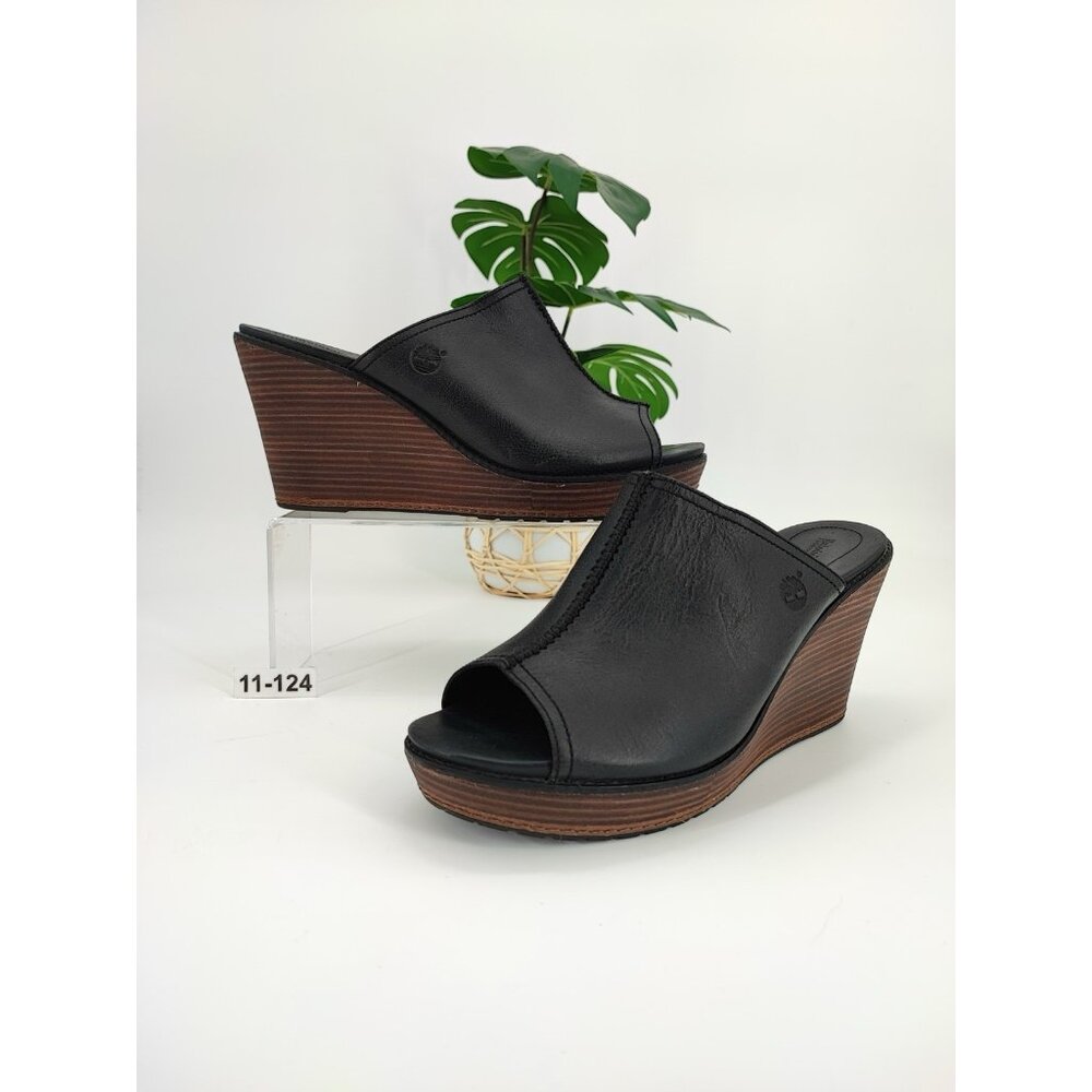 Timberland Women's Danforth Black Leather Wedge Sandals Size 11 US